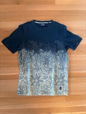 Scotch & Soda Navy to Light Blue Floral Dip-Dye Short Sleeve Shirt